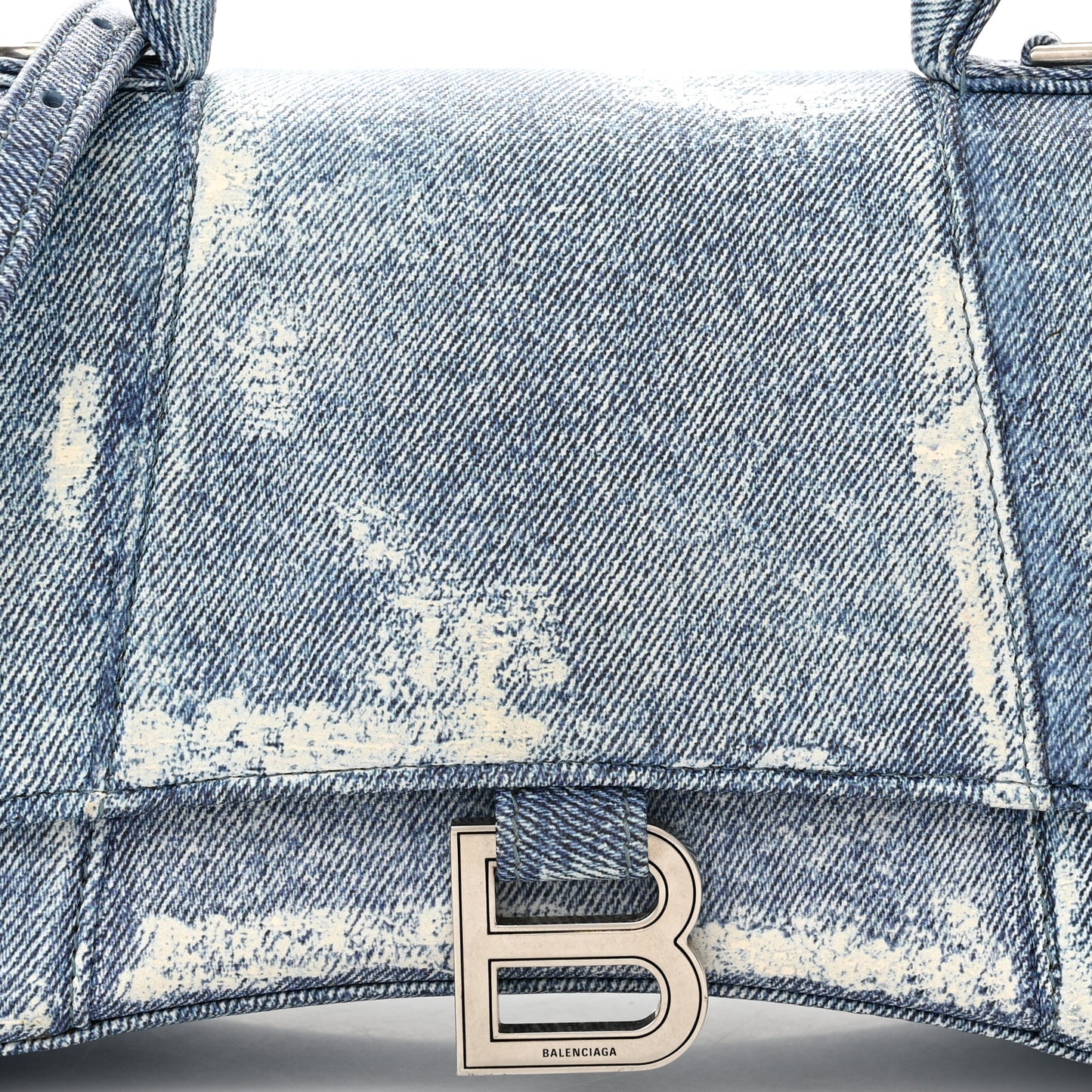 Nappa Denim Printed Small Hourglass Top Handle Bag Denim Blue