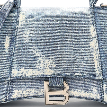 Balenciaga Nappa Denim Printed Small Hourglass Top Handle Bag Denim Blue 8 of 10