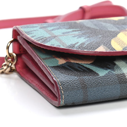 Burberry Haymarket Check Floral Print Henley Wallet On Chain Plum Pink Pewter Blue 4 of 7
