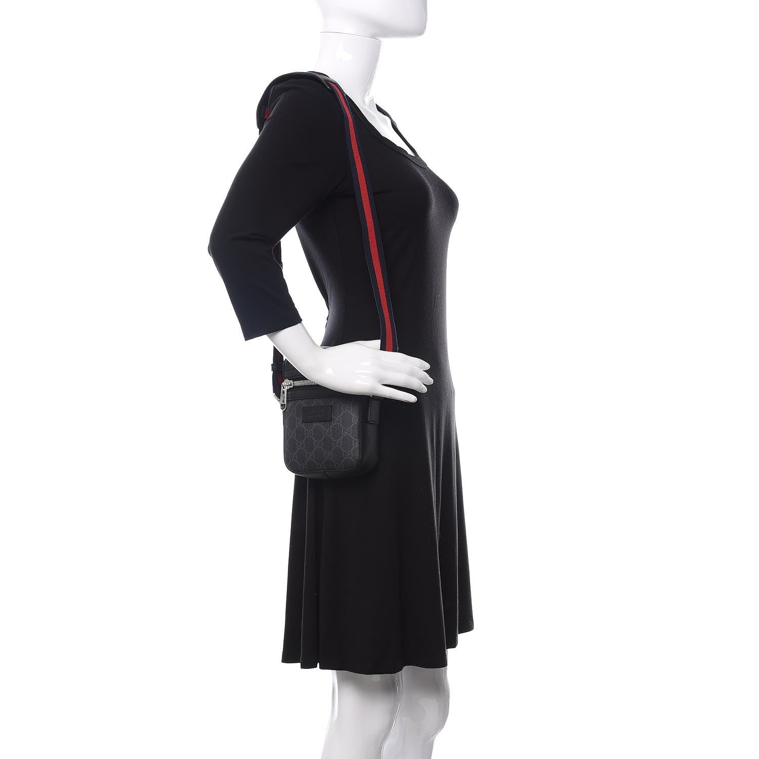 Gucci GG Supreme Monogram Appia Calfskin Web Small Camera Messenger Bag Black Grey 2 of 10