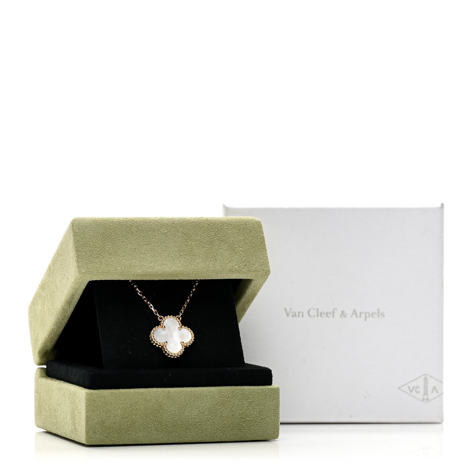 Van Cleef & Arpels 18K Yellow Gold Mother of Pearl Vintage Alhambra Pendant Necklace 6 of 6