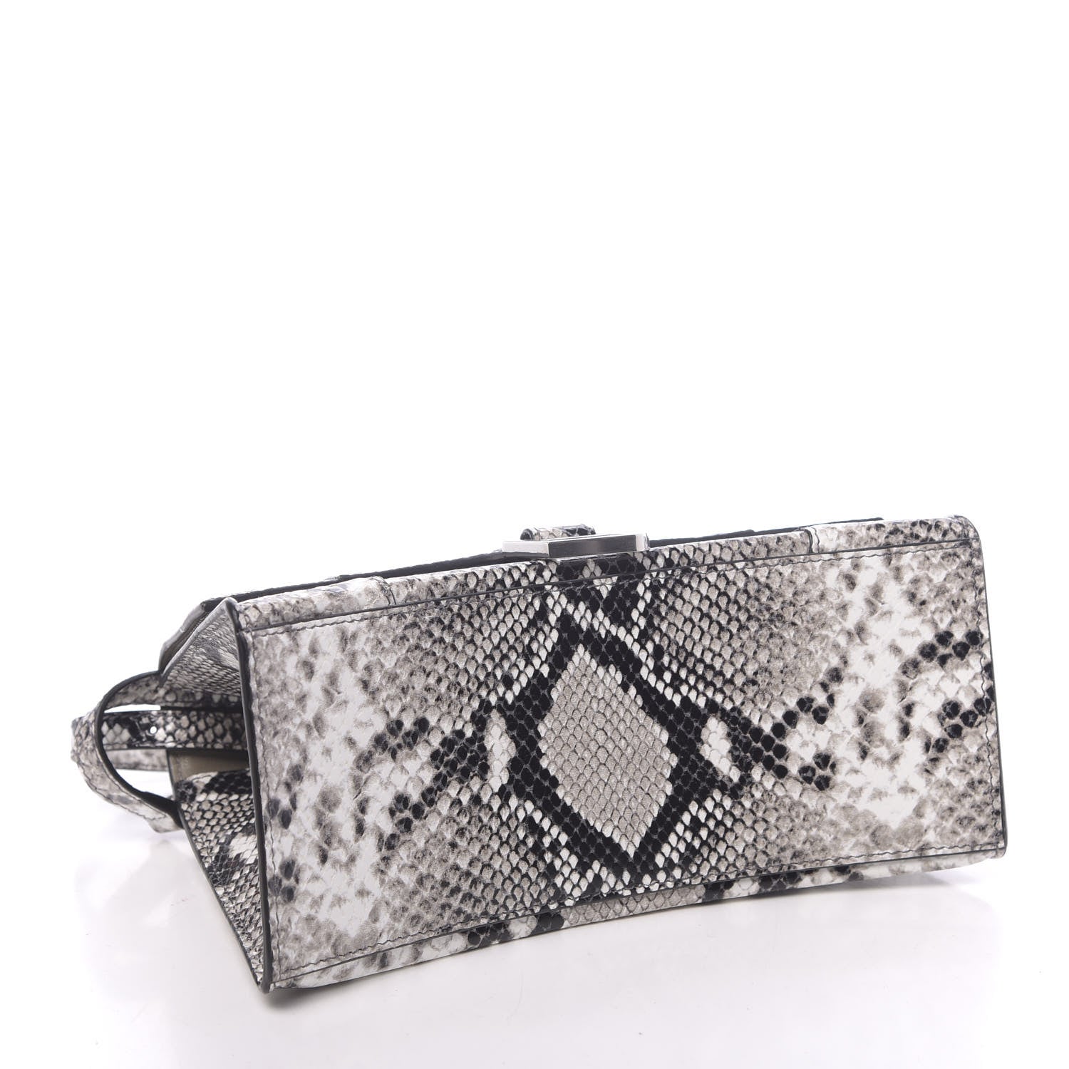 Balenciaga Calfskin Snake Effect Small Hourglass Top Handle Bag Black White 4 of 10