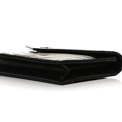 Saint Laurent Grain De Poudre Matelasse Chevron Monogram Envelope Chain Wallet Black 10 of 12
