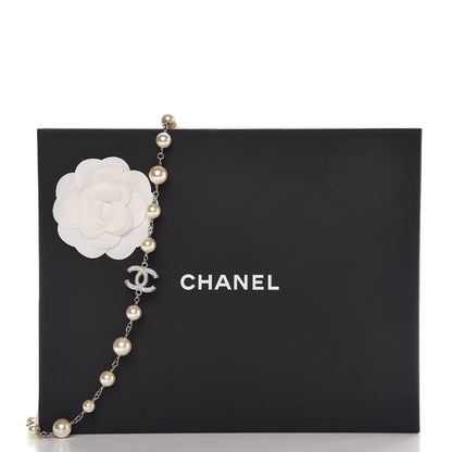 Chanel Graduated Pearl Crystal CC Long Necklace Silver 6 of 6