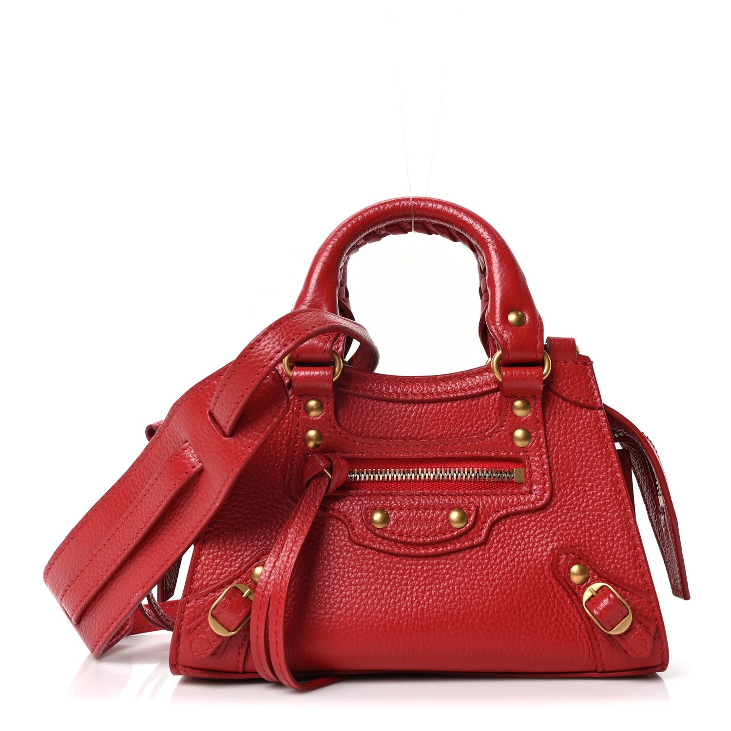 Balenciaga Grained Calfskin Neo Classic Brass Hardware Nano City Red 1 of 9
