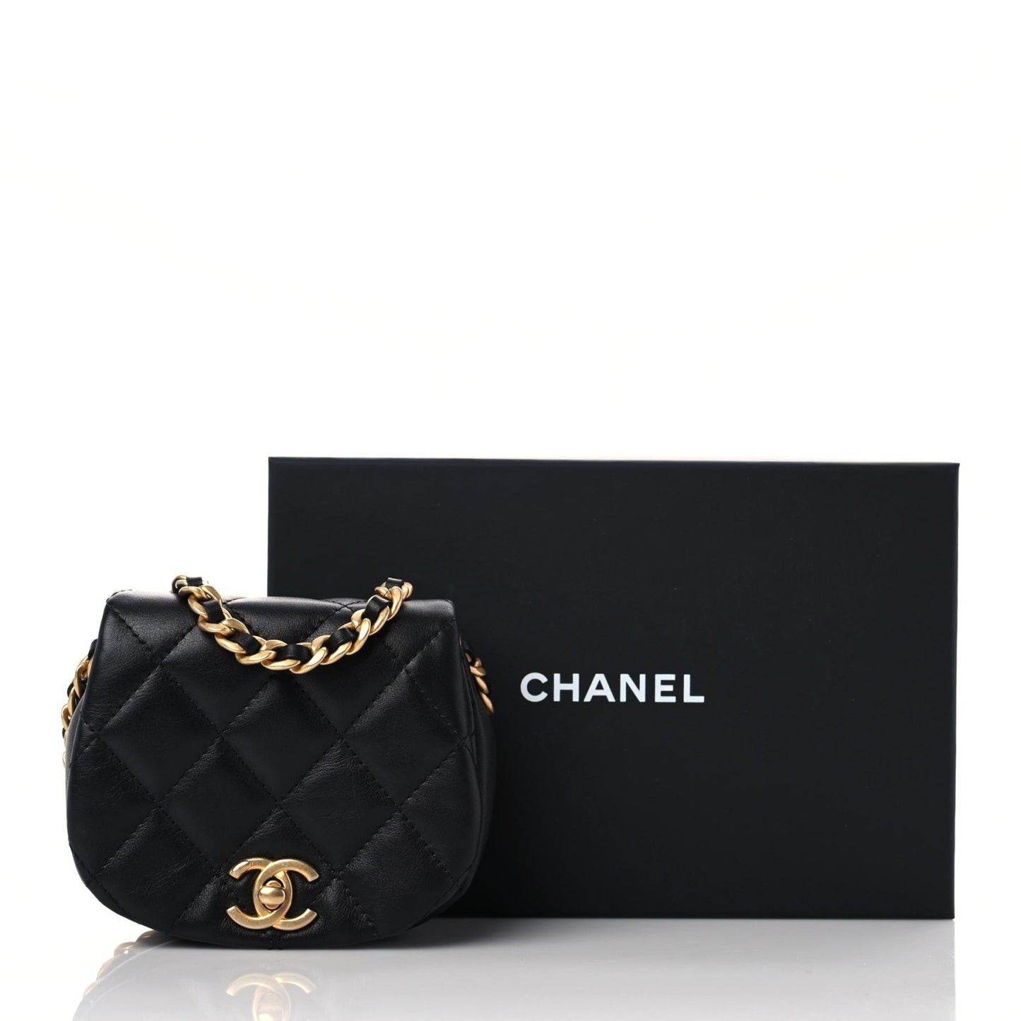 Calfskin Quilted Mini Coco Mail Clutch with Chain Black