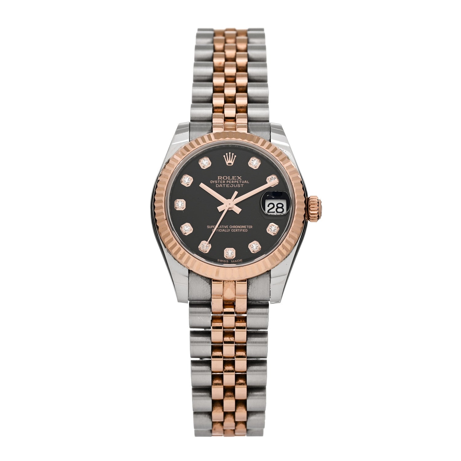 Rolex Stainless Steel 18K Everose Gold Diamond 31mm Oyster Perpetual Datejust Watch Black 178271 1 of 5