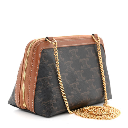 Celine Triomphe Canvas Lambskin Clutch On Chain Tan 3 of 11
