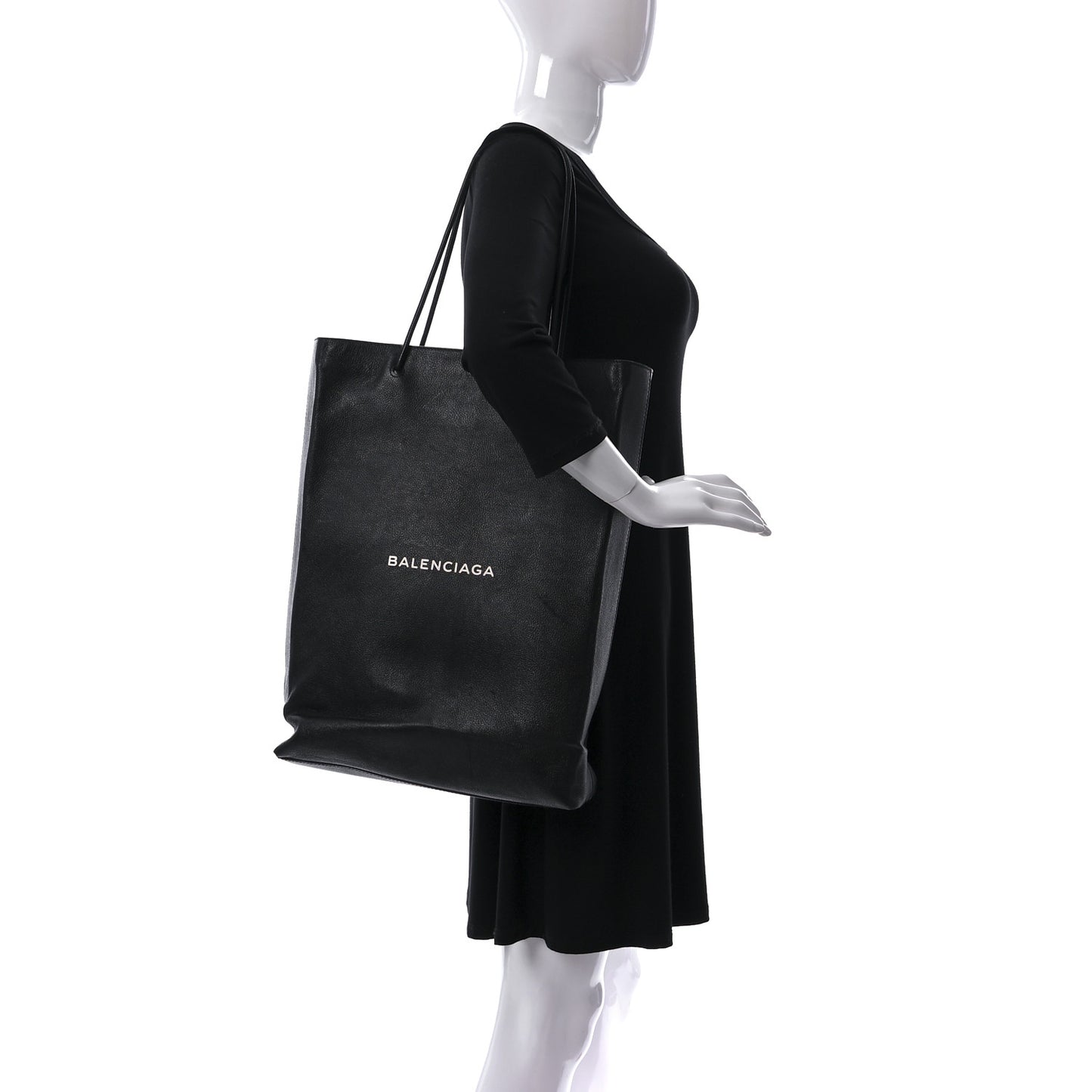 Calfskin Medium Logo North South Shopping Tote Black
