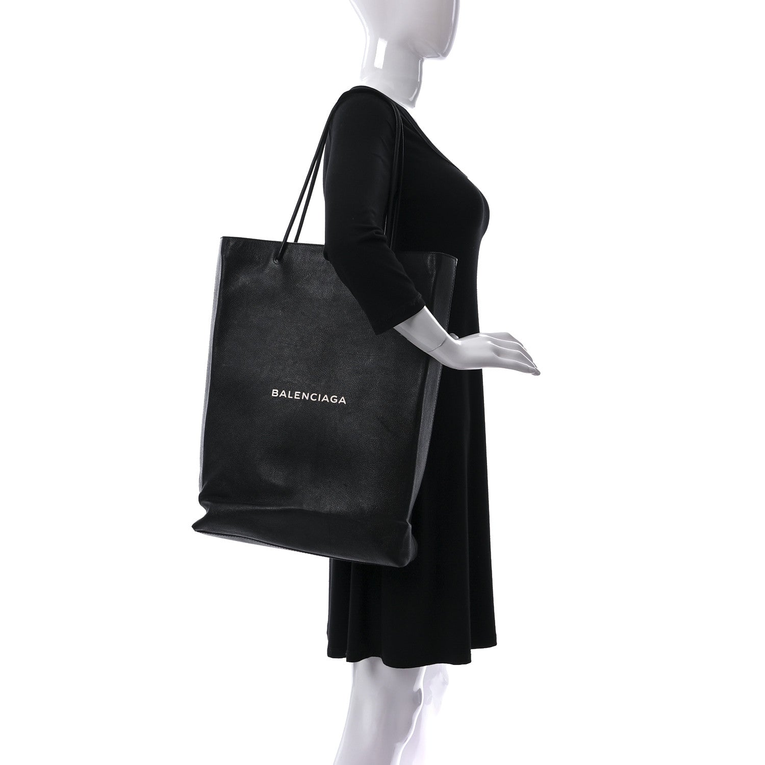 Balenciaga Calfskin Medium Logo North South Shopping Tote Black 2 of 10