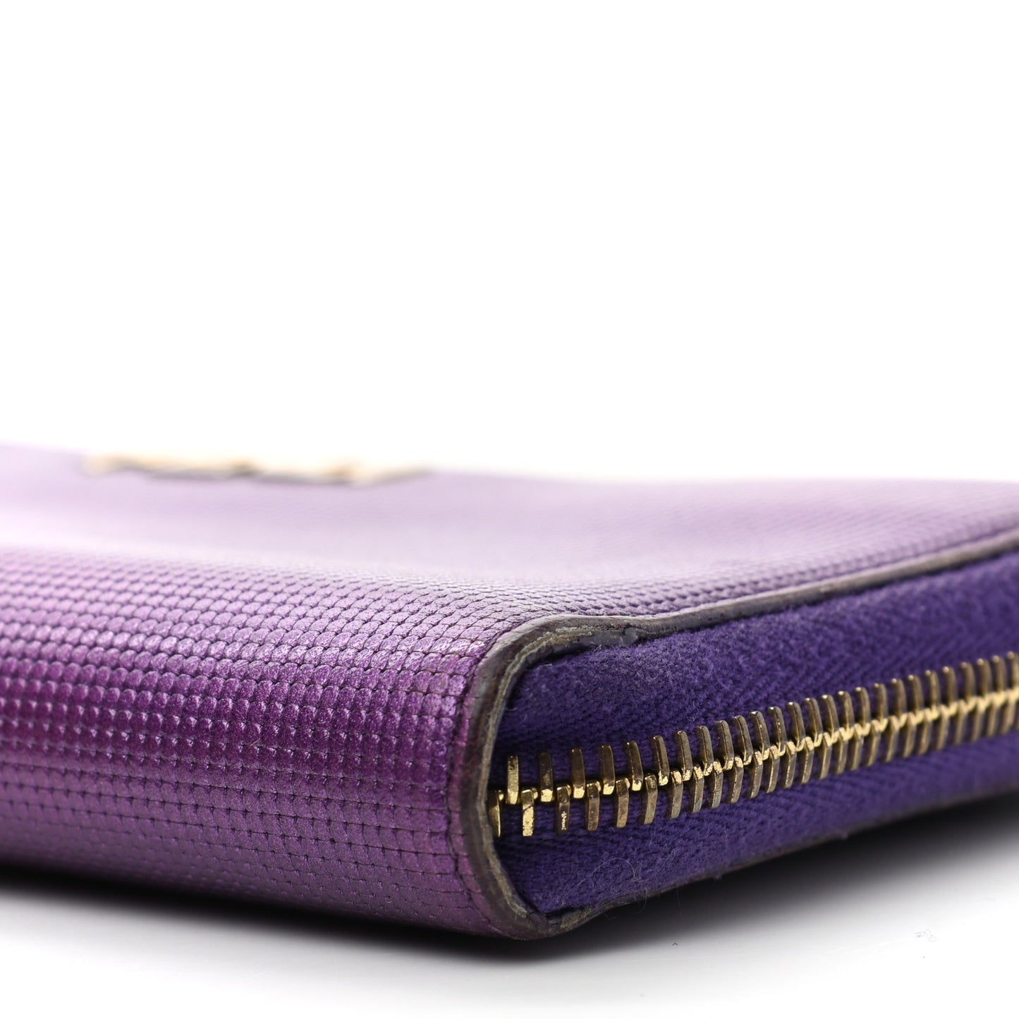 Metallic Textured Calfskin Zip Around Wallet Purple