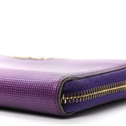 Fendi Metallic Textured Calfskin Zip Around Wallet Purple 9 of 12