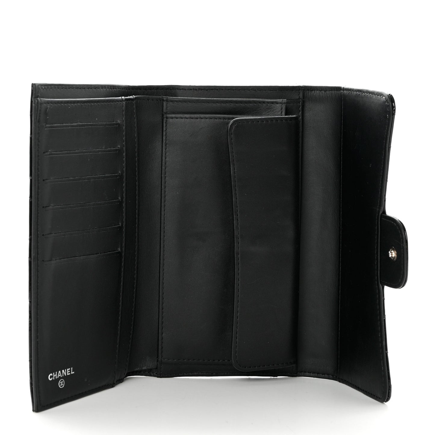 Patent Quilted Large Flap Wallet Black