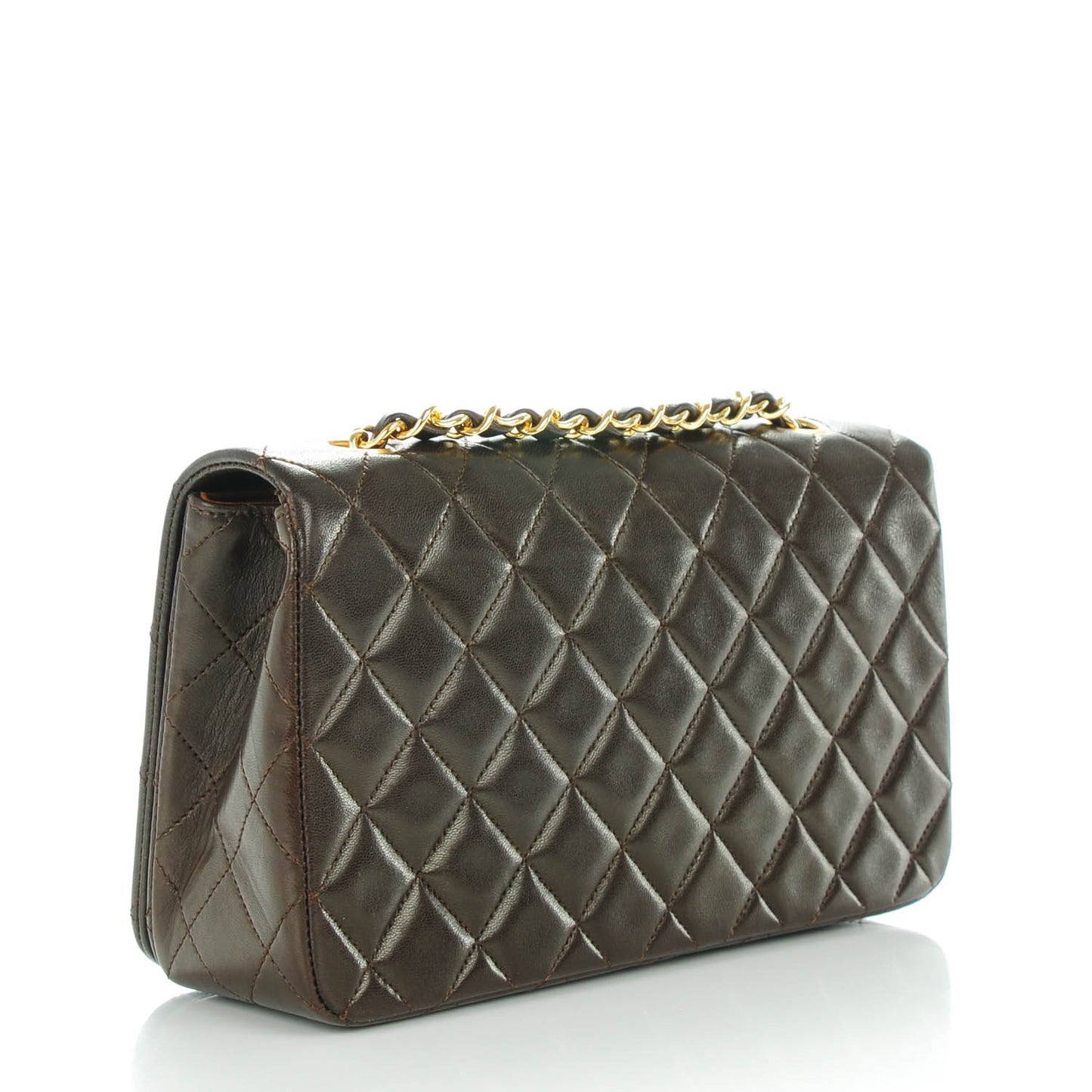 Lambskin Quilted Small Single Flap Brown