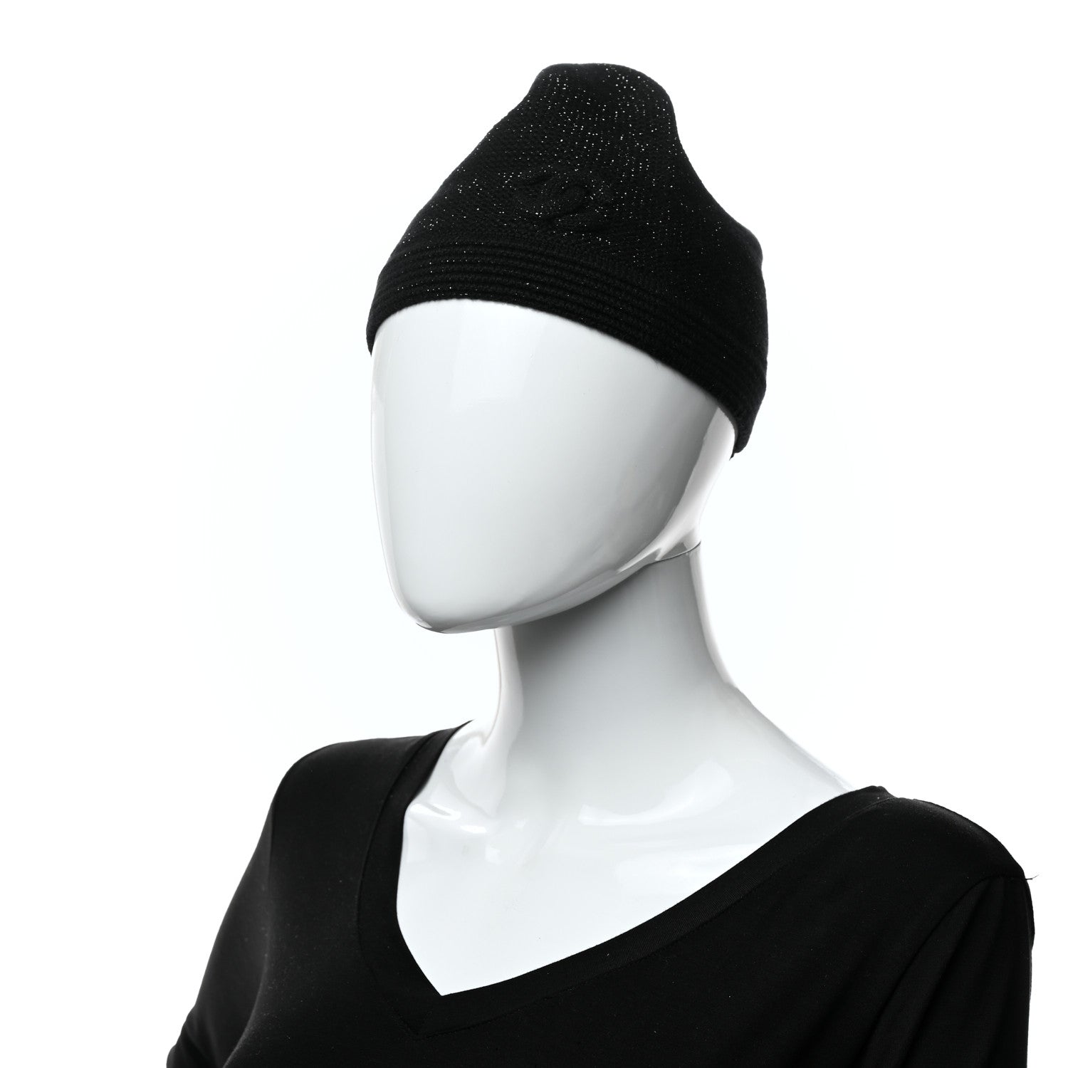 Chanel Cashmere Blend CC Beanie Hat Black 2 of 5