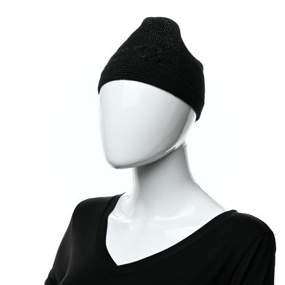 Chanel Cashmere Blend CC Beanie Hat Black 2 of 5