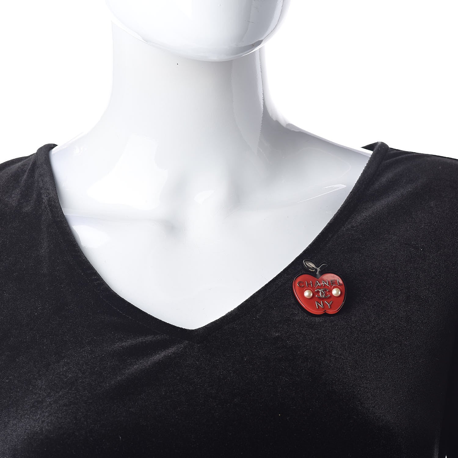 Chanel Resin Pearl NY Apple CC Brooch Red 2 of 4