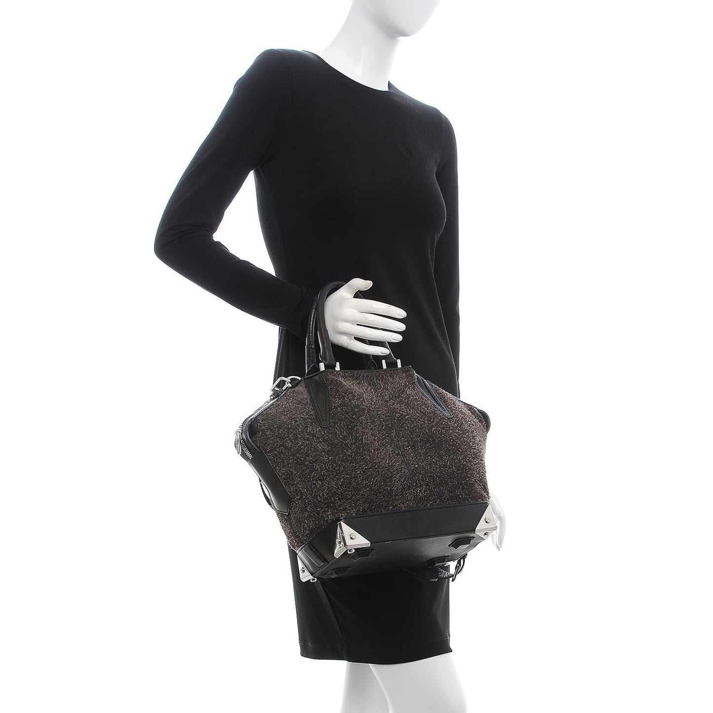 Trimmed Fleece Suede Small Emile Black Silver Hardware
