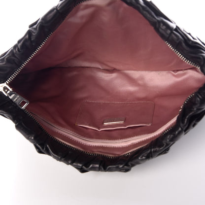 Prada Calfskin Diamond Pleated Clutch Black 5 of 12