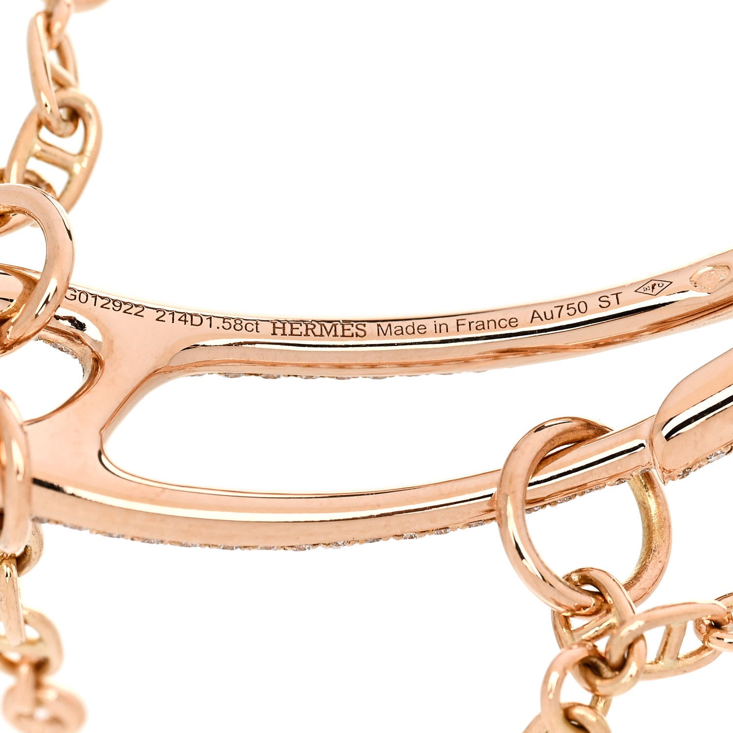 Hermes 18K Rose Gold Pave Diamond MM Chaine d'Ancre Punk Bracelet ST 4 of 4