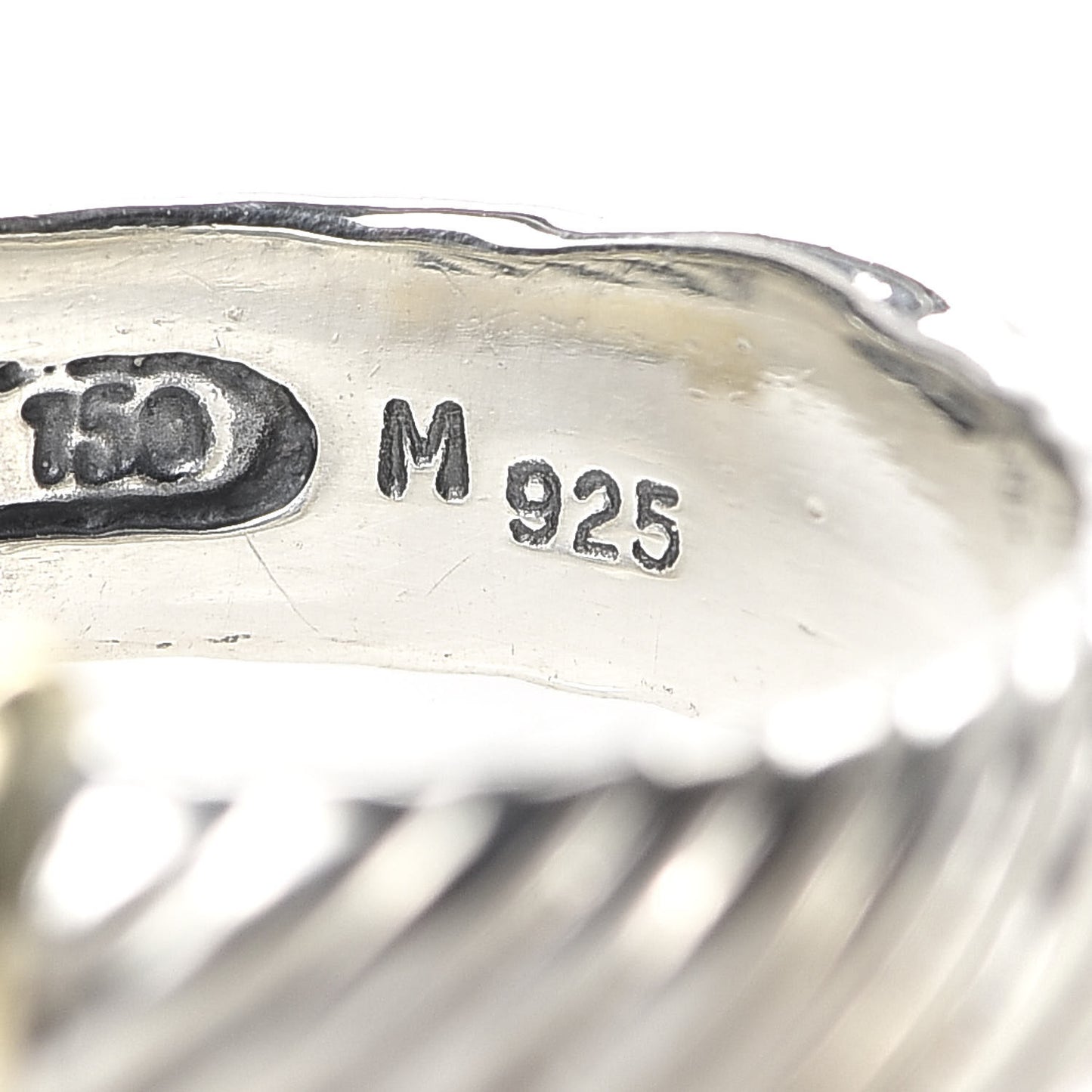 Sterling Silver 18K Yellow Gold Diamond 8mm Metro Cable Ring 53 6.5