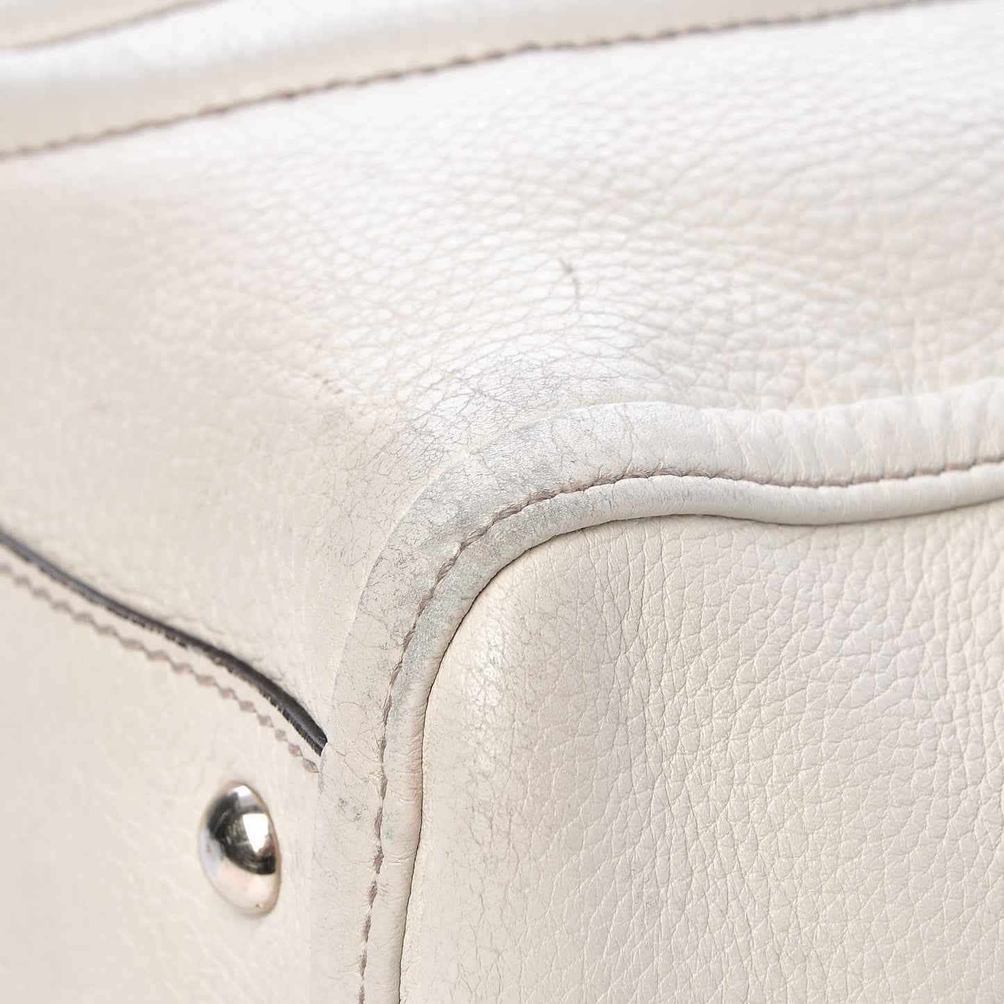 Pebbled Calfskin Small Soho Top Handle Bag Off White