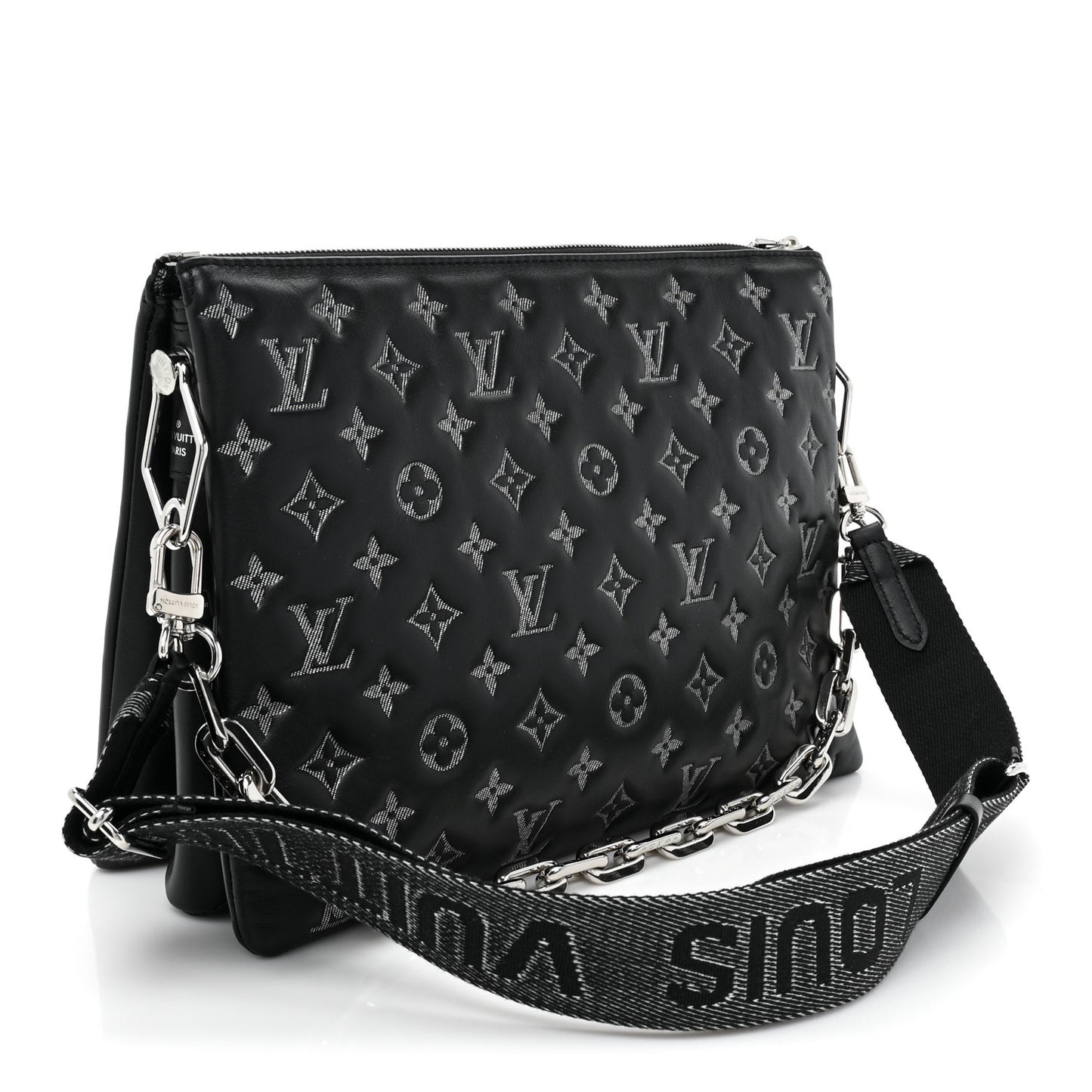 Lambskin Embossed Monogram Coussin MM Black Gray
