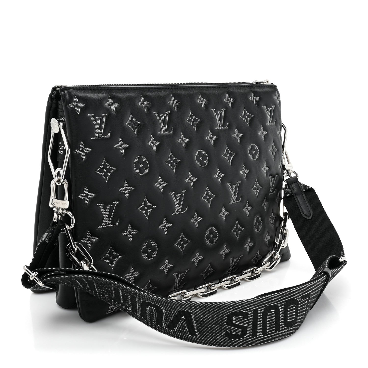 Louis Vuitton Lambskin Embossed Monogram Coussin MM Black Gray 3 of 10