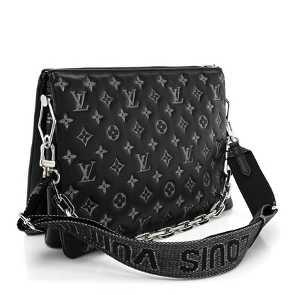 Louis Vuitton Lambskin Embossed Monogram Coussin MM Black Gray 3 of 10