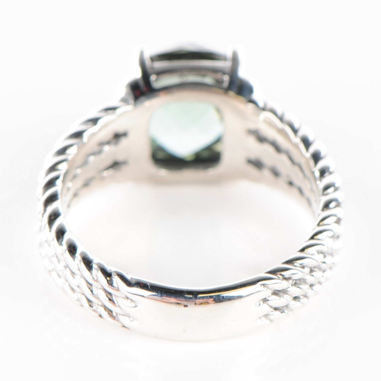 David Yurman Sterling Silver Diamond Prasiolite 10mm Petite Wheaton Ring 3 of 6