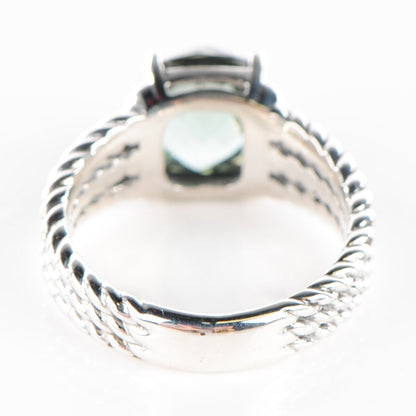 David Yurman Sterling Silver Diamond Prasiolite 10mm Petite Wheaton Ring 3 of 6