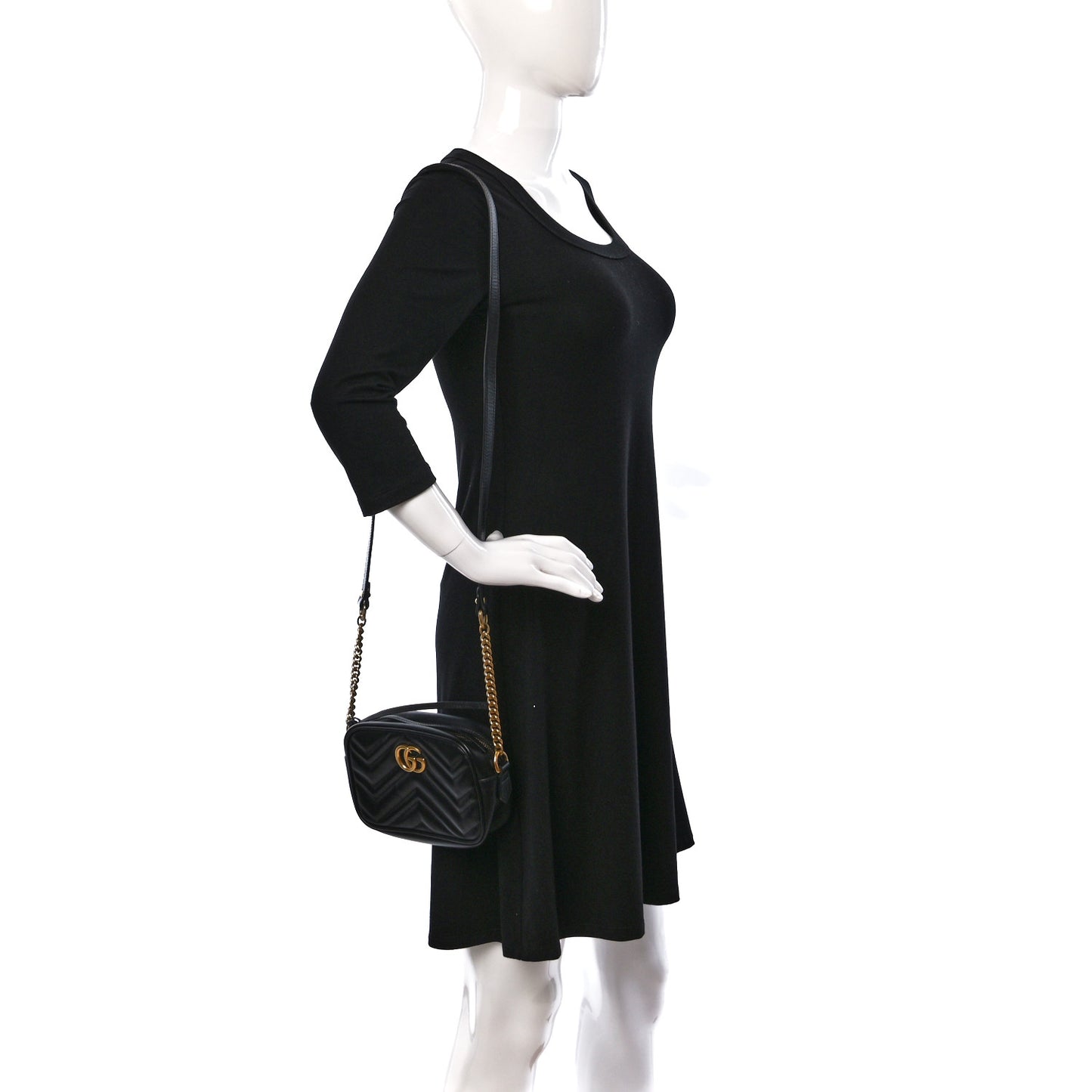 Calfskin Matelasse Mini GG Marmont Chain Shoulder Bag Black