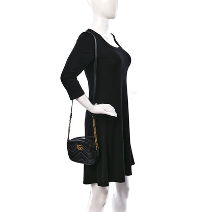 Gucci Calfskin Matelasse Mini GG Marmont Chain Shoulder Bag Black 2 of 9