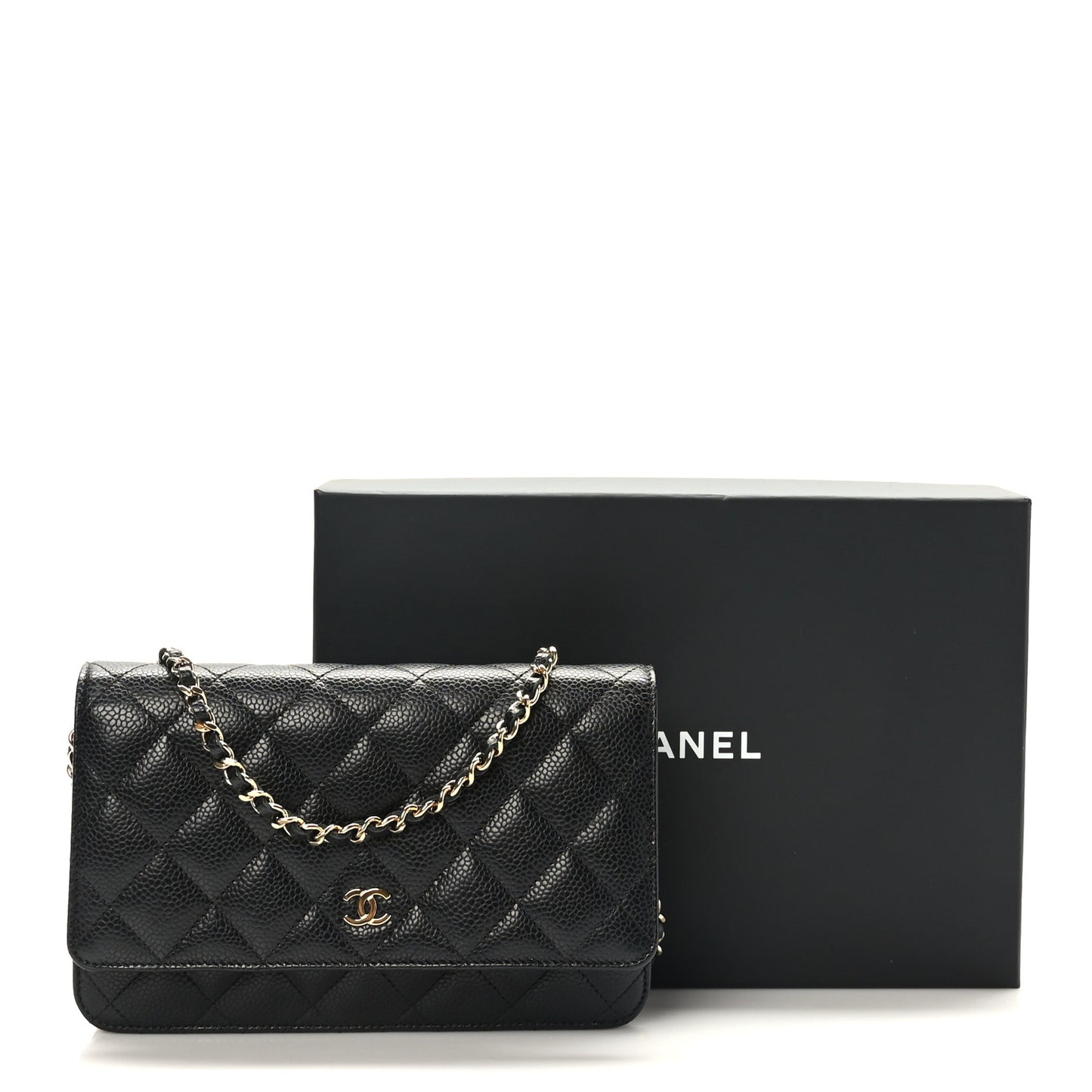 Caviar Quilted Wallet on Chain WOC Black