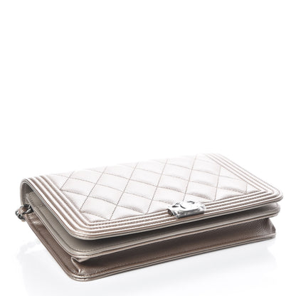 Chanel Metallic Caviar Quilted Boy Wallet On Chain WOC Copper 4 of 13
