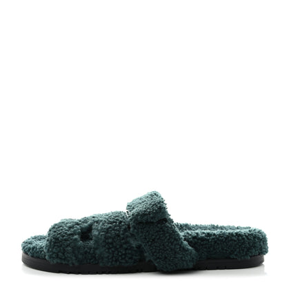 Hermes Woolskin Womens Chypre Sandals 40 Vert Anglais 1 of 8