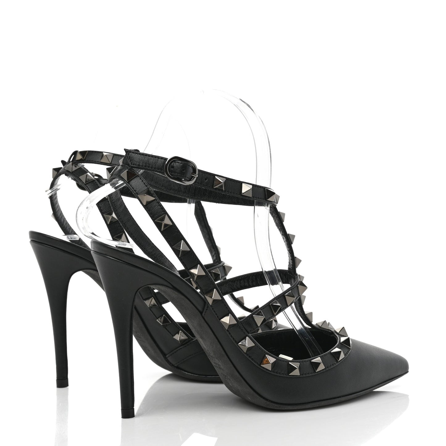 Calfskin Nappa Rockstud Ankle Strap 100mm Pumps 38.5 Black