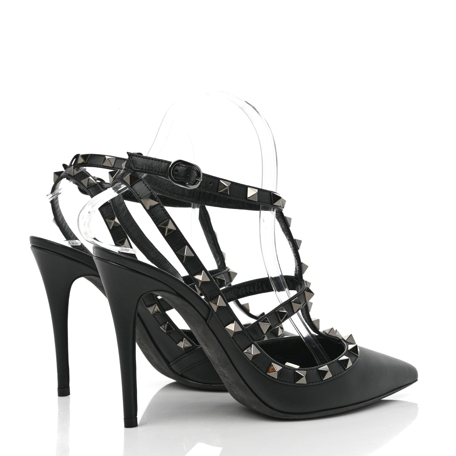 Valentino Garavani Calfskin Nappa Rockstud Ankle Strap 100mm Pumps 38.5 Black 4 of 9