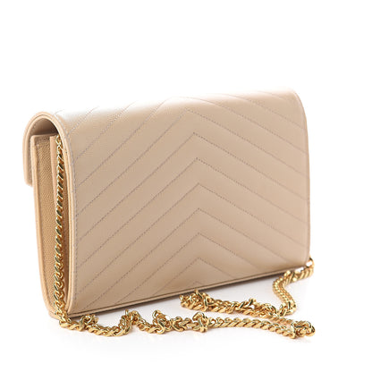 Saint Laurent Grain De Poudre Matelasse Chevron Monogram Chain Wallet Nude Powder 2 of 7