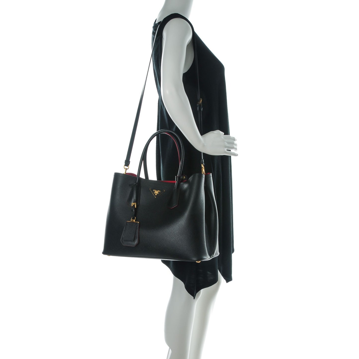 Saffiano Cuir Large Double Bag Nero Black