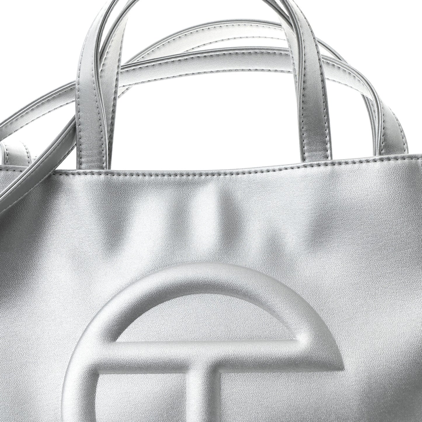 Metallic Vegan Leather Medium Shopping Bag Silver