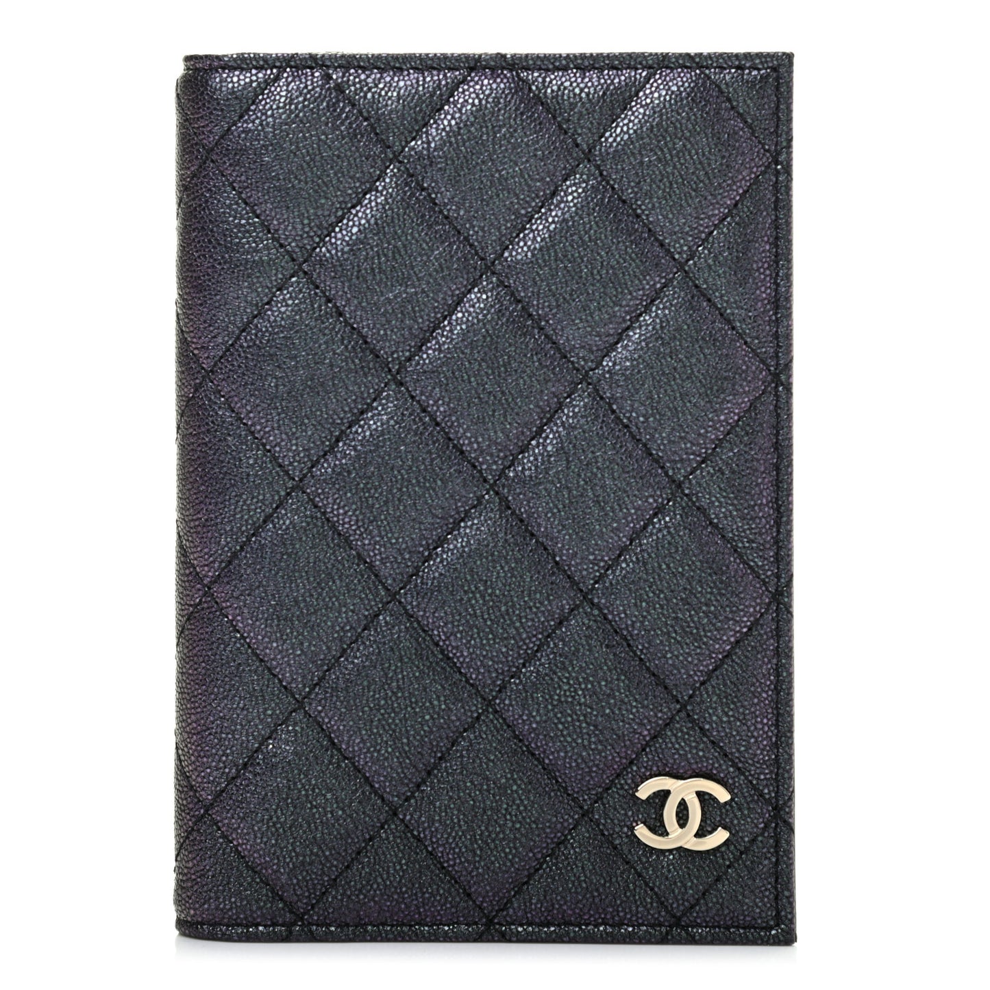 Iridescent Caviar Quilted Passport Holder Black