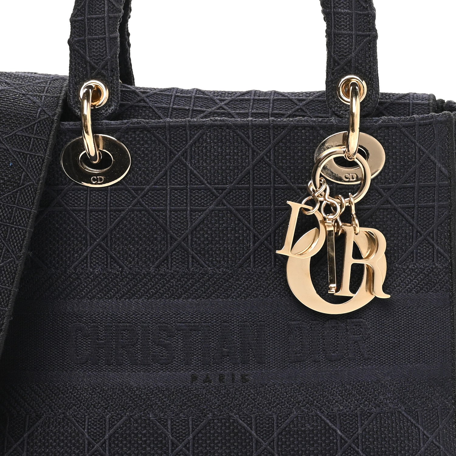 Christian Dior Canvas Embroidered Cannage Medium Lady D-Lite Navy 7 of 9