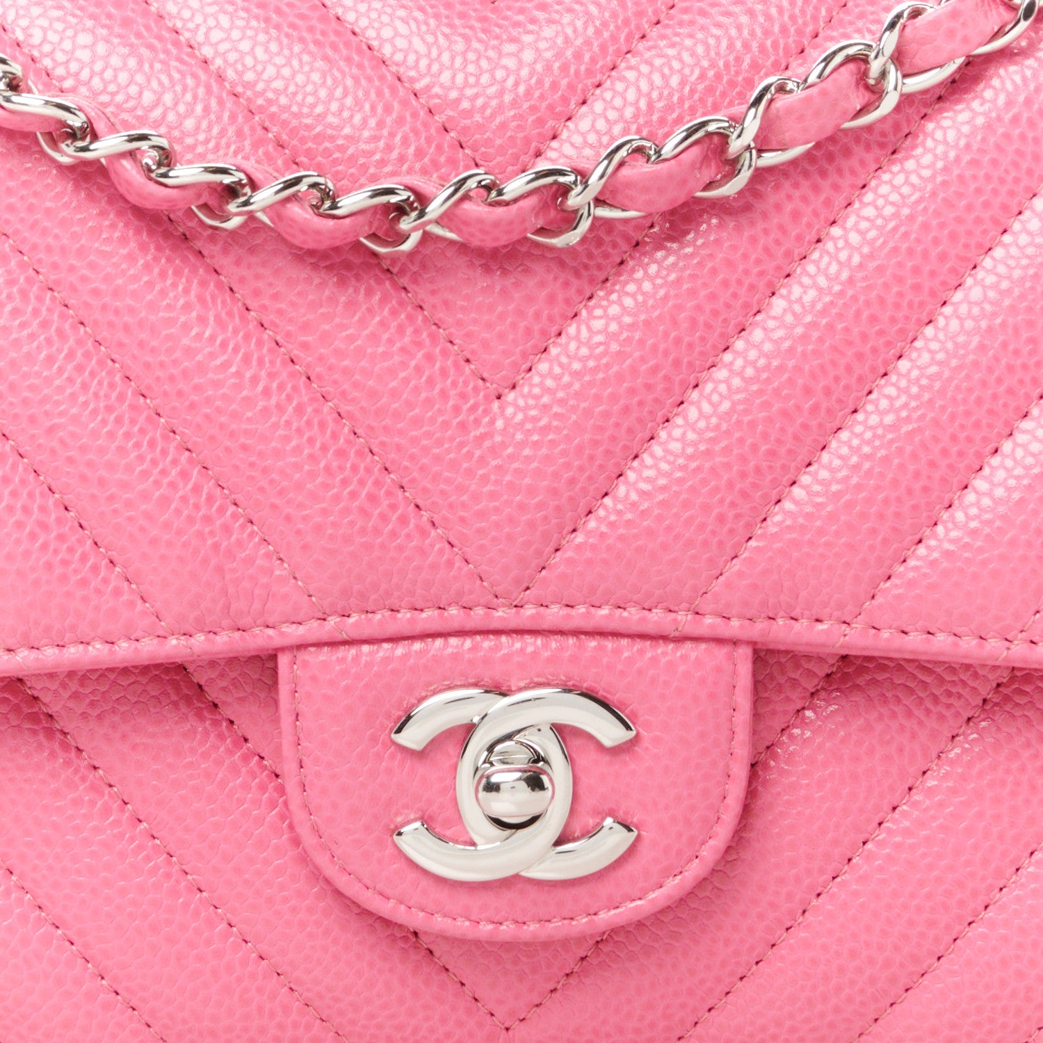 Chanel Caviar Chevron Quilted Medium Double Flap Pink 9 of 11