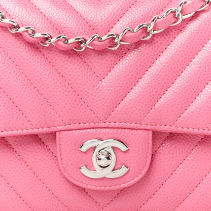 Chanel Caviar Chevron Quilted Medium Double Flap Pink 9 of 11