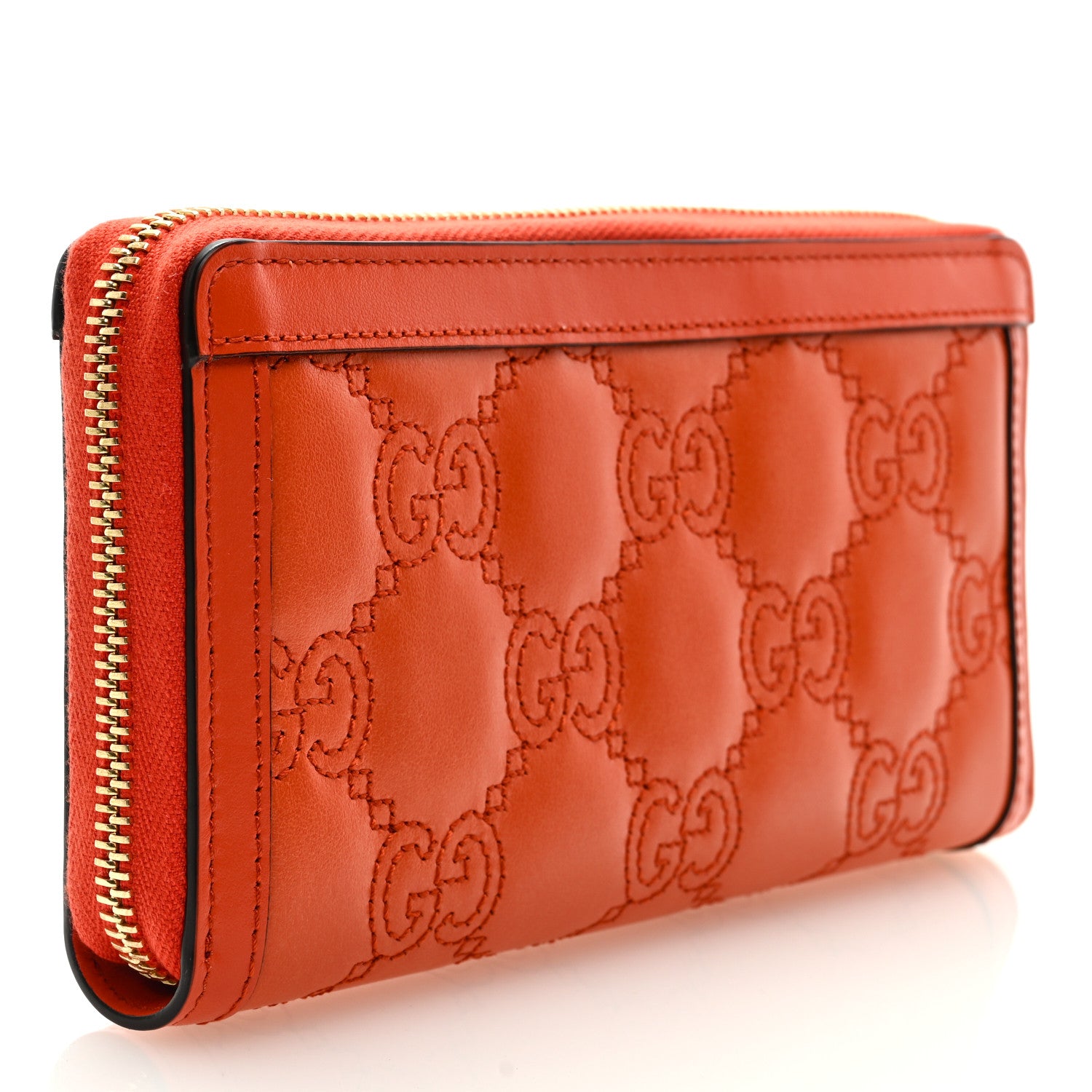 Gucci Calfskin GG Matelasse GG Marmont Zip Around Wallet Deep Orange 3 of 6