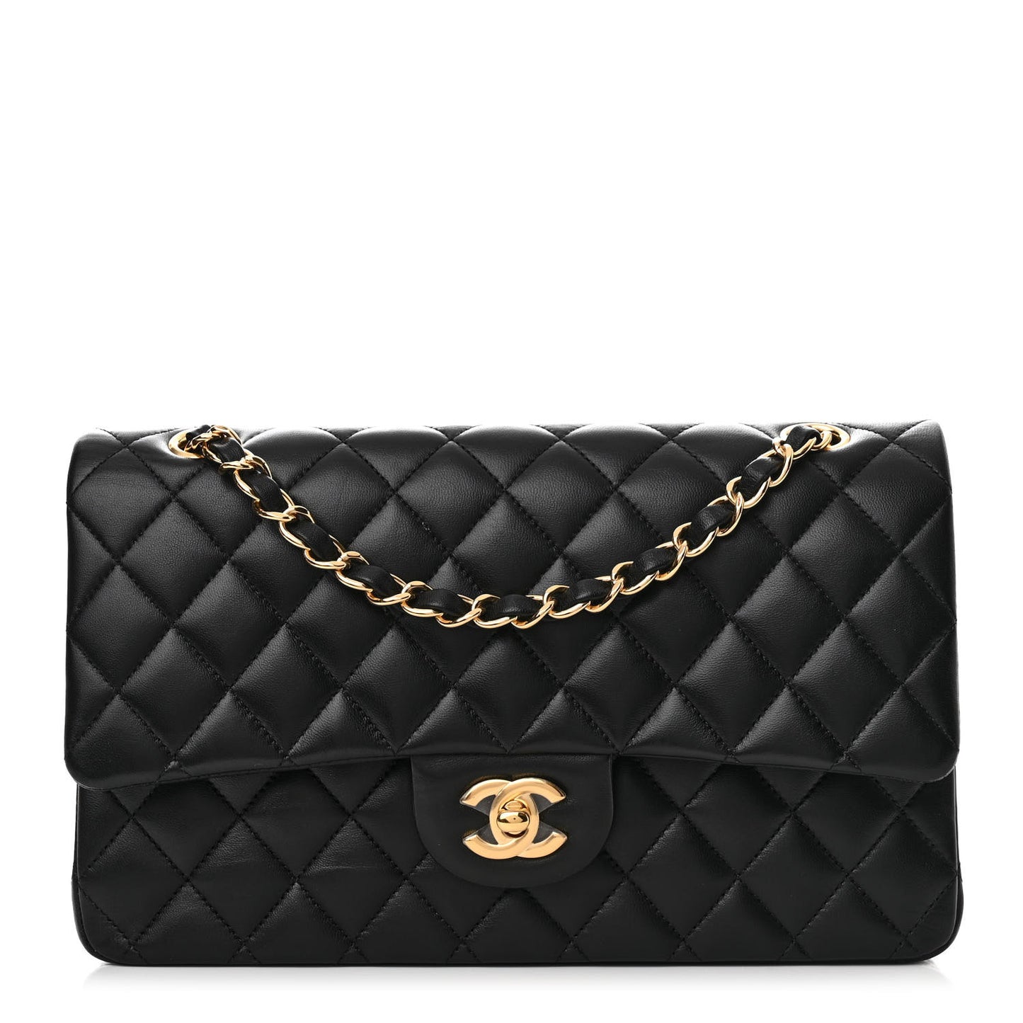 Lambskin Quilted Medium Double Flap Black