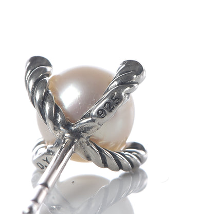 David Yurman Sterling Silver Diamond Pearl 7mm Earrings 5 of 5