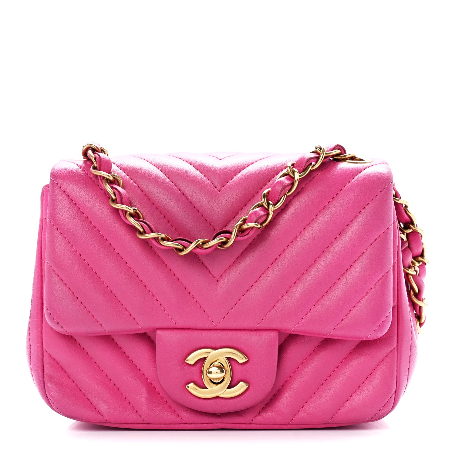 Chanel Lambskin Chevron Quilted Mini Square Flap Fuchsia 1 of 12