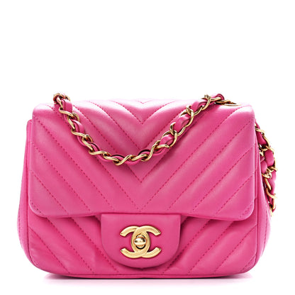 Chanel Lambskin Chevron Quilted Mini Square Flap Fuchsia 1 of 12